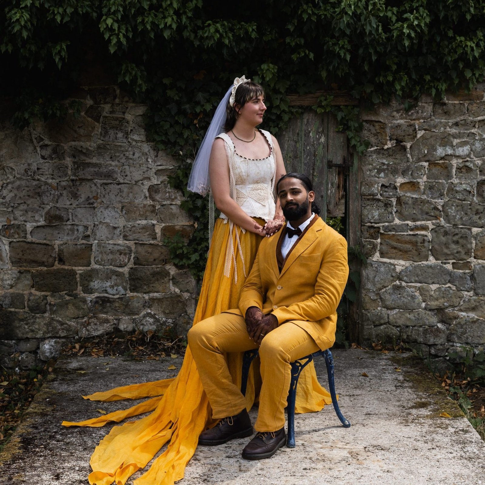 Bridal portraits in yellow wedding dress by East London Wedding Photographer